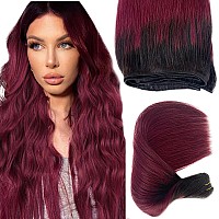 Burgundy Human Hair Bundles Sew In Weft Hair Extensions Human Hair 22 120G Ombre 1B99J Natural Black To Burgundy Human Hair