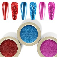 Laza 3 Colors Chrome Nail Powder Mirror Effect Metallic Dust Holographic Glitter Glazed Manicure Decoration Reflective Pigment F