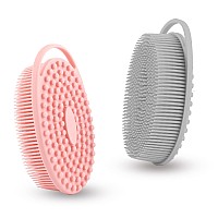 Silicone Body Scrubber, Exfoliating Silicone Loofah, Soft Silicone Body Shower, 2 In 1 Bath And Shampoo Brush, Body Scrubber Shower Cleaning For Sensitive Skin, Lather Well 2 Pcs Grey And Pink