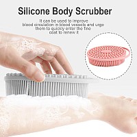 Silicone Body Scrubber, Exfoliating Silicone Loofah, Soft Silicone Body Shower, 2 In 1 Bath And Shampoo Brush, Body Scrubber Shower Cleaning For Sensitive Skin, Lather Well 2 Pcs Grey And Pink