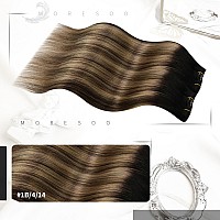 Moresoo Human Hair Clip In Extensions Balayage Double Weft Clip In Hair Extensions Human Hair Ombre Black To Dark Brown Mixed Wi