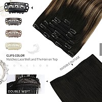 Moresoo Human Hair Clip In Extensions Balayage Double Weft Clip In Hair Extensions Human Hair Ombre Black To Dark Brown Mixed Wi