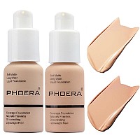 2 Pack Phoera Foundation 102 Nude 103 Warm Peachflawless Soft Matte Liquid Foundation 24 Hr Oil Control Concealer Foundation