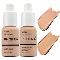 2 Pack Phoera Foundation 103 Warm Peach And 104 Buff Beigeflawless Soft Matte Liquid Foundation 24 Hr Oil Control Concealer F