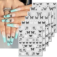 6 Sheets Butterfly Nail Art Stickers Decal 3D Selfadhesive Nail Decals Holographic Black White Butterflies Star Nail Art Suppli