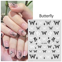 6 Sheets Butterfly Nail Art Stickers Decal 3D Selfadhesive Nail Decals Holographic Black White Butterflies Star Nail Art Suppli