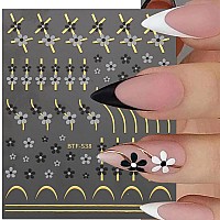 6 Sheets Metallic Flowers Nail Stickers French Line Nail Decals Geometric Lines Golden Strips Nail Art Stickers Little Daisy Sli