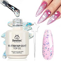 Beetles 2 In 1 Silver Glitter Top Coat 15 Ml No Wipe Stars Moon Halo Top Coat Soak Off Uv Uv Led Gel Nail Polish Long Lasting H