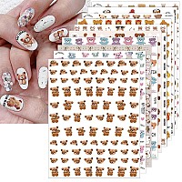 10 Sheets Cute Bear Nail Stickers Decal Cute Cartoon Nail Art Supplies 3D Self Adhesive Fashion Trend Little Bear Designer Nail