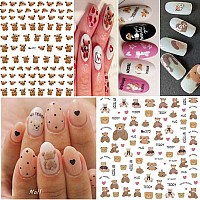 10 Sheets Cute Bear Nail Stickers Decal Cute Cartoon Nail Art Supplies 3D Self Adhesive Fashion Trend Little Bear Designer Nail