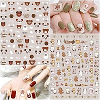 10 Sheets Cute Bear Nail Stickers Decal Cute Cartoon Nail Art Supplies 3D Self Adhesive Fashion Trend Little Bear Designer Nail