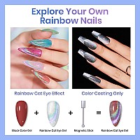 Mizhse Cat Eye Gel Nail Polish Rainbow Cat Eye Holographic Glitter 9D Cateye Soak Off U V Led Gel Polish For Nail Salon Home Diy