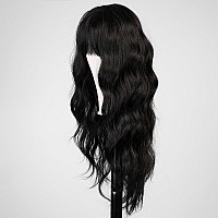 Haircube Black Wig With Bangs For Women Long Wavy Hair Wig Black Wig Curly Wavy Synthetic Wigs For Girls Daily Party Use