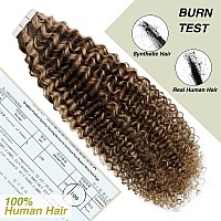 Easyouth Curly Tape In Hair Extensions Human Hair Curly Hair Extensions Tape In Medium Brown Highlight Honey Blonde Tape Ins Hai