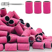 180Grit Nail Sanding Bands for Nail Drill, Pink Sanding Band for Nail Drill Fine Sanding Bands for Nail Drill with 3/32? Nail Sanding Bit for Natural Nail, 100Pcs Sand Band Set for Manicure & Pedicure