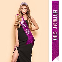 Velscrun Purple Crystal Birthday Tiara Crowns For Women Girls Elegant Princess Crown With Combs Birthday Girl Headband Sash Happ