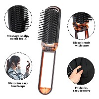 Mozeat Lens Folding Hair Brush With Mirror Compact Travel Brush Portable Hair Comb Mini Hair Brush Travel Comb For Gym Trip