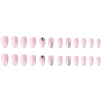 Yoyoee Medium Coffin Press On Nails Crystal Gem Design Fake Nails Acrylic Gradient Bling False Nails Reusable Ballerina Stick On