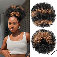 Yeame Afro Puff Drawstring Ponytail For Black Women Short Kinky Curly Afro Ponytail Synthetic Hair Puffs Premium Ombre Brown A