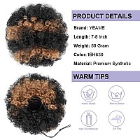 Yeame Afro Puff Drawstring Ponytail For Black Women Short Kinky Curly Afro Ponytail Synthetic Hair Puffs Premium Ombre Brown A