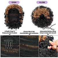 Yeame Afro Puff Drawstring Ponytail For Black Women Short Kinky Curly Afro Ponytail Synthetic Hair Puffs Premium Ombre Brown A