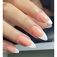 Artquee French Tip Press On Nails Medium Length Fake Nails Almond White Clear Nude False Nail Tips Reusable Acrylic Stick On Fin