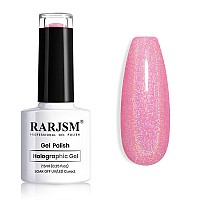 Rarjsm Hot Pink Holographic Gel Nail Polish Rainbow Glitter Reflective Iridescent Gel Polish Curing Required Unicorn Mirror Chro