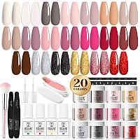 Rosalind 29Pcs Dip Nails Powder Starter Kit 20 Colors Dip Powder Nail Kit Clear Nude Pink Brown Glitter Series Nail Dip Powder