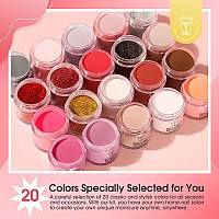 Rosalind 29Pcs Dip Nails Powder Starter Kit 20 Colors Dip Powder Nail Kit Clear Nude Pink Brown Glitter Series Nail Dip Powder