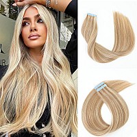 Icyfim Tape In Hair Extensions Human Hair Invisible Seamless Ash Blonde And 613 Blonde 100 Remy Human Hair Extensions Real Huma