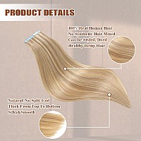 Icyfim Tape In Hair Extensions Human Hair Invisible Seamless Ash Blonde And 613 Blonde 100 Remy Human Hair Extensions Real Huma