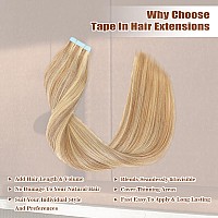 Icyfim Tape In Hair Extensions Human Hair Invisible Seamless Ash Blonde And 613 Blonde 100 Remy Human Hair Extensions Real Huma