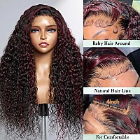 30Inch Skunk Stripe Wig Burgundy With Black Highlights Deep Wave Lace Front Wig Human Hair 13X4 Balayage Hd Lace Colored Wet And