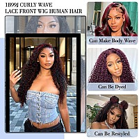 30Inch Skunk Stripe Wig Burgundy With Black Highlights Deep Wave Lace Front Wig Human Hair 13X4 Balayage Hd Lace Colored Wet And