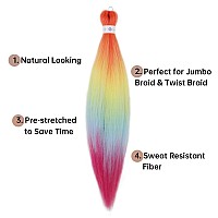 Prestretched Braiding Hair Ombre Rainbow Braiding Hair Extensions 26 Inch 3 Packs Hot Water Setting Professional Soft Yaki Synt