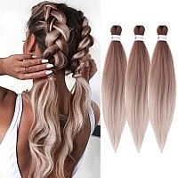 Prestretched Braiding Hair Ombre Brown Braiding Hair Extensions 26 Inch 3 Packs Hot Water Setting Professional Soft Yaki Synthe