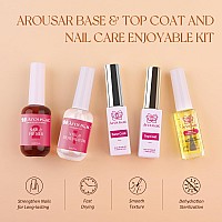 Arousar Nail Prep Dehydrator And Nail Primer 15Ml With Base Gel Nowipe Top Coat And Cuticle Nutrient Oil 5Pcs Manicure Art K