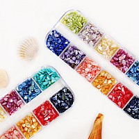 Eyenice 24 Grids 3D Nail Art Crushed Natural Sea Shell Nail Art Nail Flakes 12 Colors Colorful Abalone Shell Slices For Nail Art