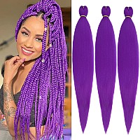 Leeven 26 Inch 3 Packs Light Purple Braiding Hair Pre Stretched Kanekalon Lavender Braiding Hair Prestretched Braiding Hair Exte