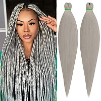 Leeven 26 Inch 2 Packs Gray Braiding Hair Pre Stretched Kanekalon Lavender Braiding Hair Prestretched Braiding Hair Extensions