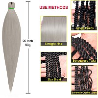 Leeven 26 Inch 2 Packs Gray Braiding Hair Pre Stretched Kanekalon Lavender Braiding Hair Prestretched Braiding Hair Extensions