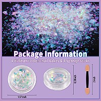 Allstarry 4Pcs Holographic Nail Glitter Flakes Iridescent Opal Sequins Ultrathin Mermaid Chrome Pigment Flakes Colorshift Nai