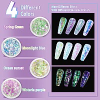 Allstarry 4Pcs Holographic Nail Glitter Flakes Iridescent Opal Sequins Ultrathin Mermaid Chrome Pigment Flakes Colorshift Nai