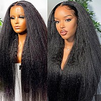 Golfmax 26 Inch Kinky Straight Human Hair Wigs For Black Women 13X4 Hd Transparent Glueless Wigs Human Hair Pre Plucked With Bab