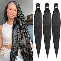 Leeven 26 Inch Black Pre Stretched Braiding 3 Packs Perm Yaki Hair Lot Hot Water Setting Synthetic Fiber Crochet Braids Crochet