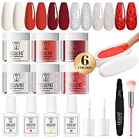 Rosalind 13Pcs Dip Nails Powder Starter Kit 6 Colors Dip Powder Nail Kit White Red Glitter Series Nail Dip Powder Colors Set Wi