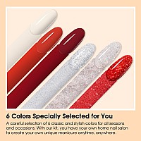 Rosalind 13Pcs Dip Nails Powder Starter Kit 6 Colors Dip Powder Nail Kit White Red Glitter Series Nail Dip Powder Colors Set Wi