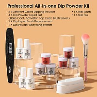 Rosalind 13Pcs Dip Nails Powder Starter Kit 6 Colors Dip Powder Nail Kit White Red Glitter Series Nail Dip Powder Colors Set Wi