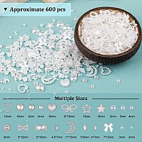 600Pcs 3D Multi Shapes Nail Charms And Flatback Pearls Whitewhite Ab Mix Styles Heart Star Bow Sunflower Embellishments For Na