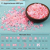 600Pcs 3D Multi Shapes Nail Charms And Flatback Pearls Light Pinkwhite Mix Styles Heart Star Bow Sunflower Embellishments For